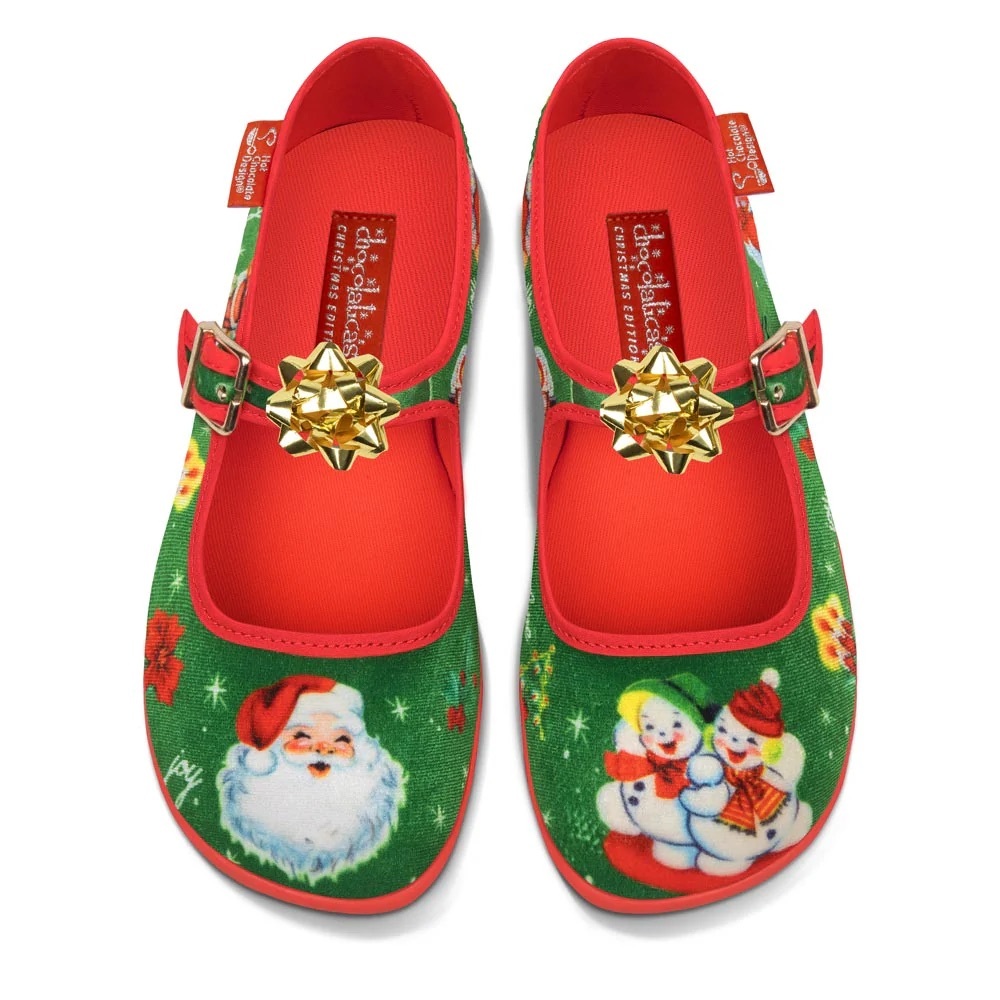 “Christmas Joy Chocolaticas Mary Jane Flats Size 9 with Xmas Bows Accessories”